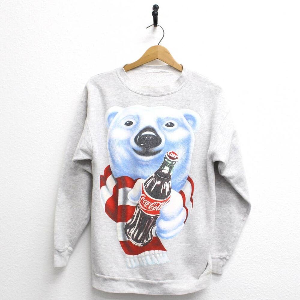 Vintage 90s Coca-Cola Coke Polar Bear Gray Sweatshirt Mens XL